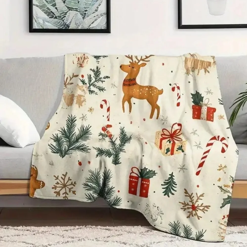 Festive Christmas Icons Holiday Throw Blanket - Lap size, Home Or Travel NWT